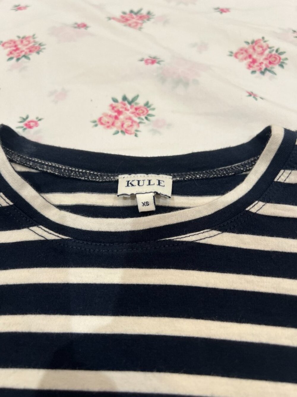 KULE The Modern Tee Navy and Cream Striped T-Shirt, Size XS - Picture 2 of 4